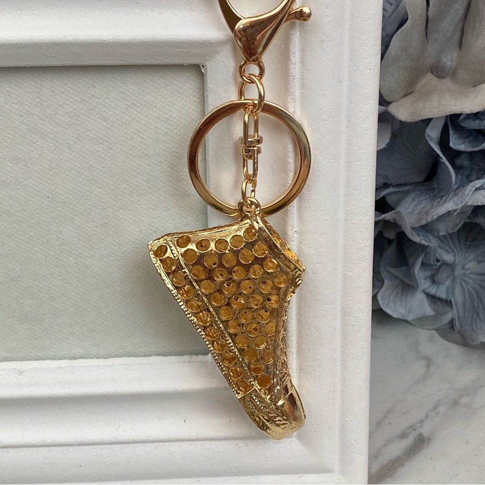 Gold Hightop Sneaker with Silver Crystals Keychain Charm - Picture 4 of 12